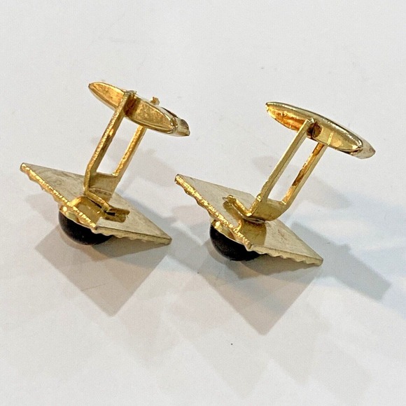 Vintage cuff links textured gold tone career cufflinks with mod black cabachons - Picture 2 of 5